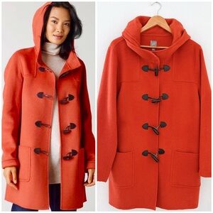 J Jill Duffle Coat Wool Angora Large Preppy Hooded Toggle Button Chic Cabincore